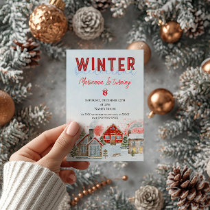 Invitation Jolie Maison Rouge Neige Noël Anniversaire