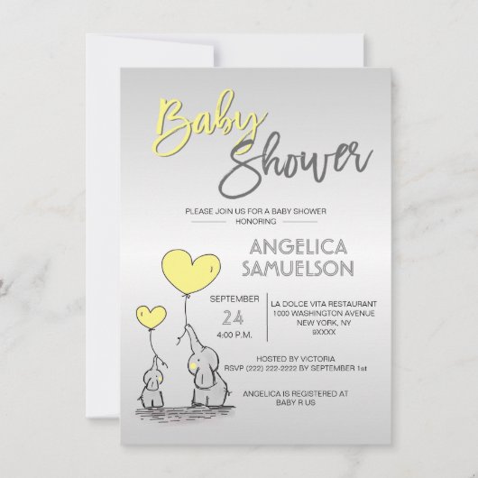 Invitation Jolie maman JAUNE Eléphant & Baby shower (Devant)