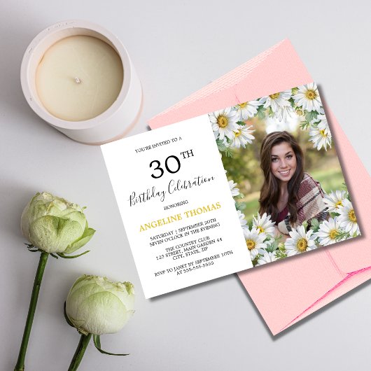 Invitation Jolie marguerite blanche Flore verdure Photo Anniv