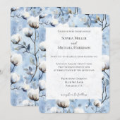 Invitation Jolie mariage floral blanc bleu clair (Devant / Derrière)