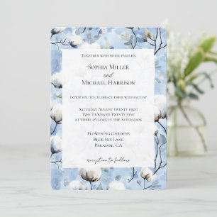 Invitation Jolie mariage floral blanc bleu clair