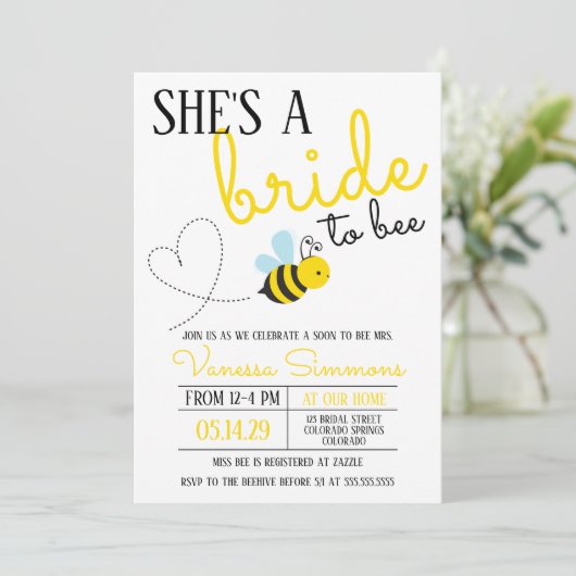 Invitation Jolie mariée jaune à Fête des mariées d'abeilles (Debout devant)