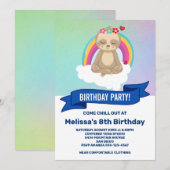 Invitation Jolie Méditation Sloth Yoga fête d'anniversaire (Devant / Derrière)