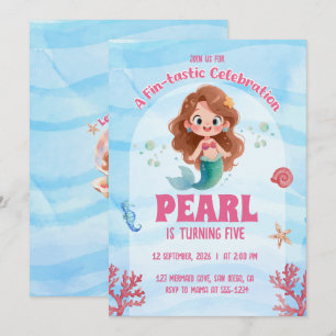 Invitation Jolie Mermaid Aquarelle Sous l'Océan Anniversaire