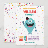 Invitation Jolie Monstres Petite Moster Fête d'Anniversaire (Devant / Derrière)