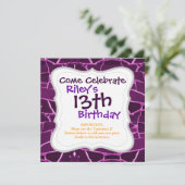 Invitation Jolie mosaïque violette carreaux Motif fille (Debout devant)