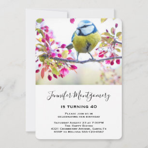 Invitation Jolie oiseau bleu et jaune sur une branche d'anniv