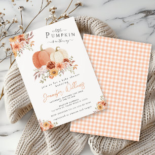Invitation Jolie Orange Petit Citrouille Floral Baby Girl Dou