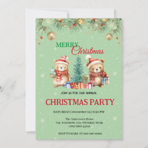 Invitation Jolie ours de fête à l'aquarelle Santa Noël Party