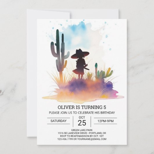 Invitation Jolie Pampas Grosse Cowboy Anniversaire (Devant)