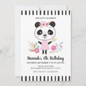 Invitation Jolie Panda Rose Filles Anniversaire (Devant)
