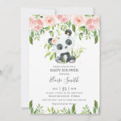 Invitation Jolie Panda rose Floral Verdure Baby shower fille (Devant)