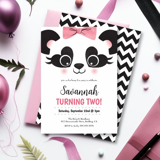 Invitation Jolie Panda Rose Ours Filles Anniversaire Invitati