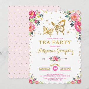 Invitation Jolie Papillon Aquarelle Fleurs Thé Party