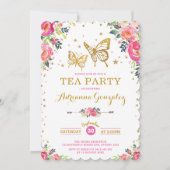 Invitation Jolie Papillon Fête de Thé Florale Aquarelle (Devant)