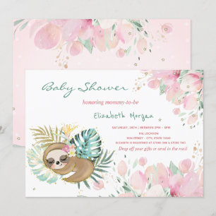 Invitation Jolie Paresseuse Endormie Fleurs Baby Shower