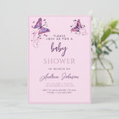 Invitation Jolie partie Baby shower papillon rose pourpre (Debout devant)
