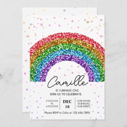 Invitation Jolie Parties scintillant arc-en-ciel étoile scint (Devant / Derrière)