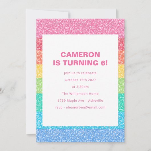 Invitation Jolie Parties scintillant Arc-en-ciel rayures colo (Devant)