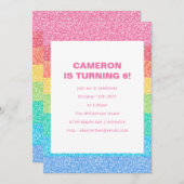 Invitation Jolie Parties scintillant Arc-en-ciel rayures colo (Devant / Derrière)