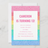 Invitation Jolie Parties scintillant Arc-en-ciel rayures colo (Devant)