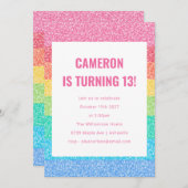 Invitation Jolie Parties scintillant Arc-en-ciel rayures colo (Devant / Derrière)