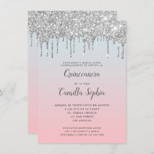 Invitation Jolie Parties scintillant d'argent Gradient Quince