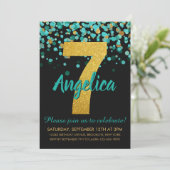 Invitation Jolie Parties scintillant d'or Turquoise Confetti (Debout devant)