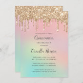 Invitation Jolie Parties scintillant or Gradient Quinceañera  (Devant / Derrière)