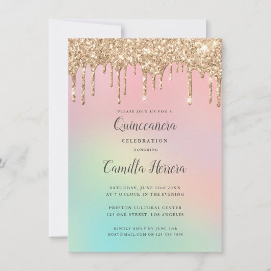Invitation Jolie Parties scintillant or Gradient Quinceañera  (Devant)