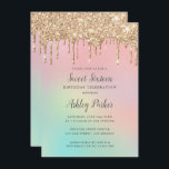 Invitation Jolie Parties scintillant Or Gradient Sweet 16 Ann<br><div class="desc">Cette adorable invitation d'anniversaire de Sweet sixteen présente un joli arrière - plan à pente douce pastel agrémenté de gouttes de parties scintillant en faux or. Le look est amusant et pétillant, ce qui est un choix fabuleux pour une fête d'anniversaire d'ados! Customisez le dos en ajoutant une photo ou...</div>