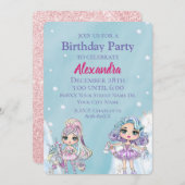 Invitation Jolie Parties scintillant Poupées Fille d'hiver An (Devant / Derrière)