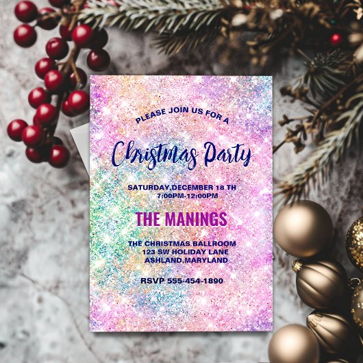 Invitation Jolie parties scintillant rose irisée Noël