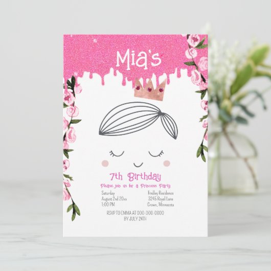 Invitation Jolie Parties scintillant rose Princesse Filles An (Debout devant)