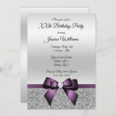 Invitation Jolie Parties scintillant violette de Bow et d'Arg (Devant / Derrière)