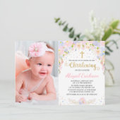 Invitation Jolie Pastel Aquarelle Florale Fille Christening (Debout devant)
