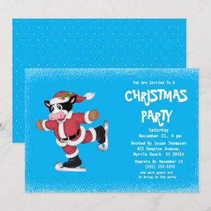 Invitation Jolie Patinage de glace Vache Bleu Noël fête