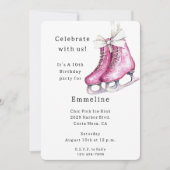 Invitation Jolie Patins de glace rose Anniversaire (Devant)