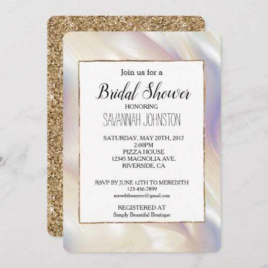 Invitation Jolie Pearl Aqua bleu violet Fête des mariées (Devant / Derrière)