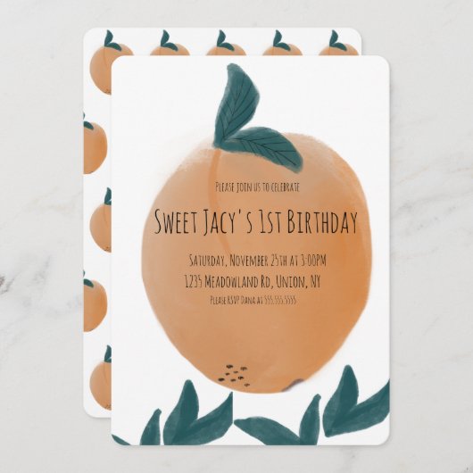 Invitation Jolie Pêche Aquarelle Douce Anniversaire (Devant / Derrière)