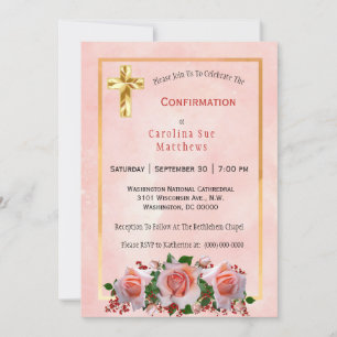 Invitation Jolie Pêche Bouquet Rose Confirmation florale