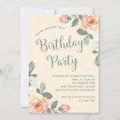 Invitation Jolie Pêche Florale | Fête d'anniversaire (Devant)