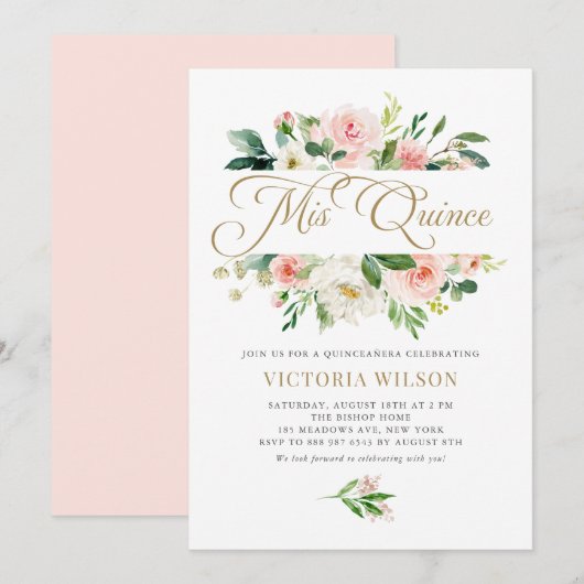 Invitation Jolie Peony Mis Quince Quinceañera (Devant / Derrière)