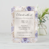 Invitation Jolie perle d'or blanc violet fleurs (Debout devant)