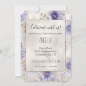 Invitation Jolie perle d'or blanc violet fleurs (Devant)