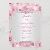 Invitation Jolie perle rose Fleurs blanches Anniversaire 3 (Devant / Derrière)