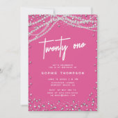 Invitation Jolie perles de diamants roses Elégant 21e anniver (Devant)