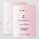 Invitation Jolie perles roses glam Anniversaire (Devant / Derrière)