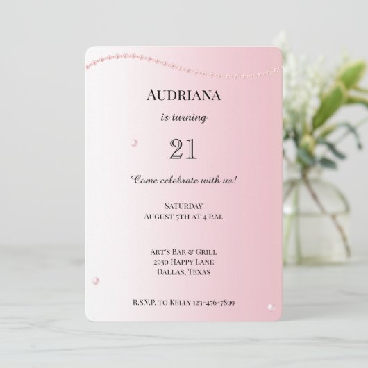 Invitation Jolie perles roses glam Anniversaire (Debout devant)