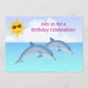 Invitation Jolie personnalisation Dolphins Girl's Beach Anniv